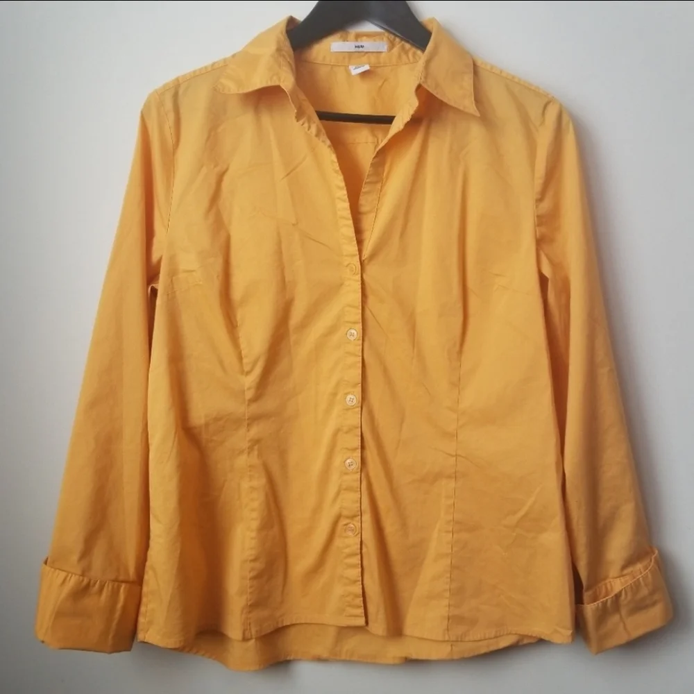 H&M women's yellow long sleeve button front blouse - Picture 8 of 8